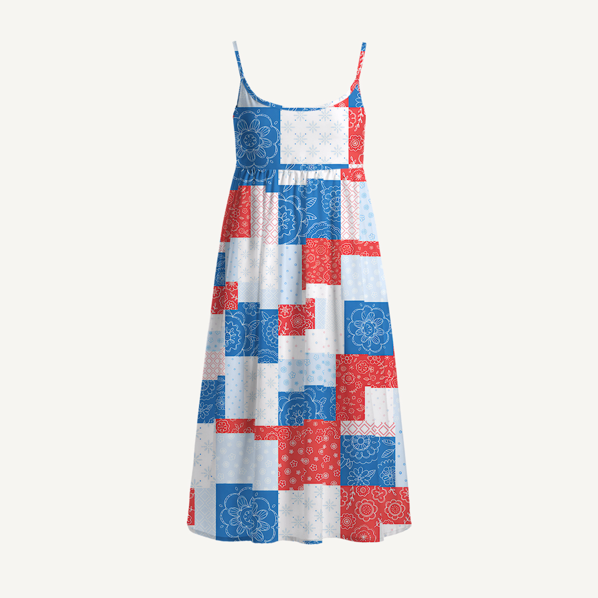 Patriotic Patchwork Print Spaghetti Strap Mini Dress