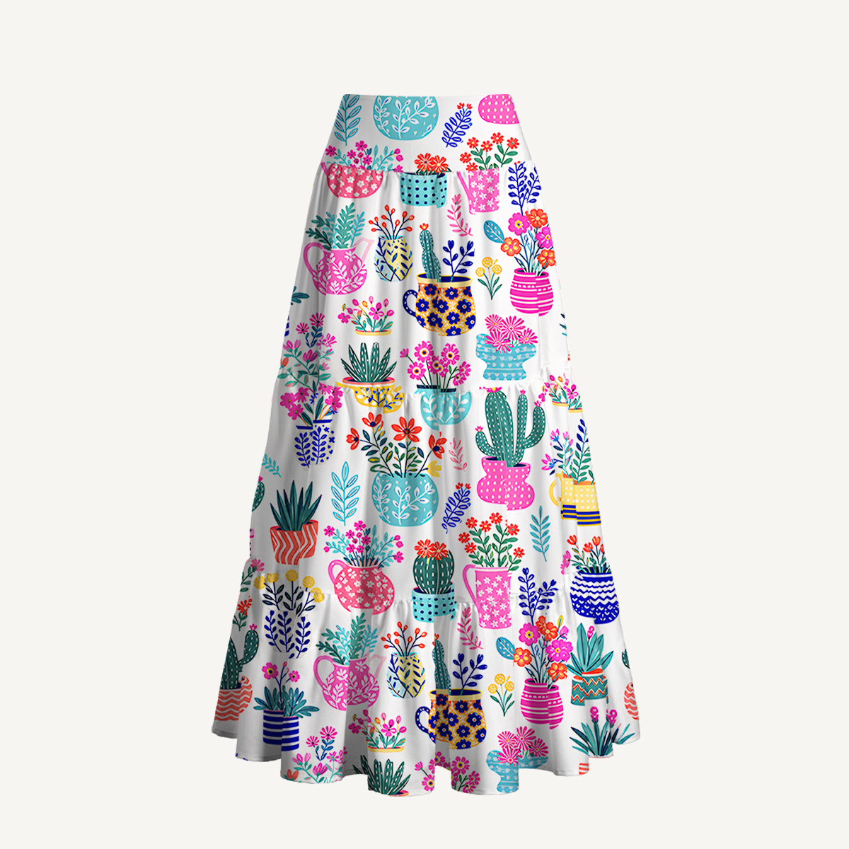 Cactus and Flowers Print Convertible Maxi Skirt & Strapless Dress