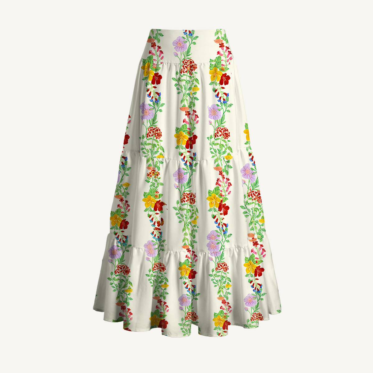 Elegant Blossom Trail Convertible Maxi Skirt & Strapless Dress