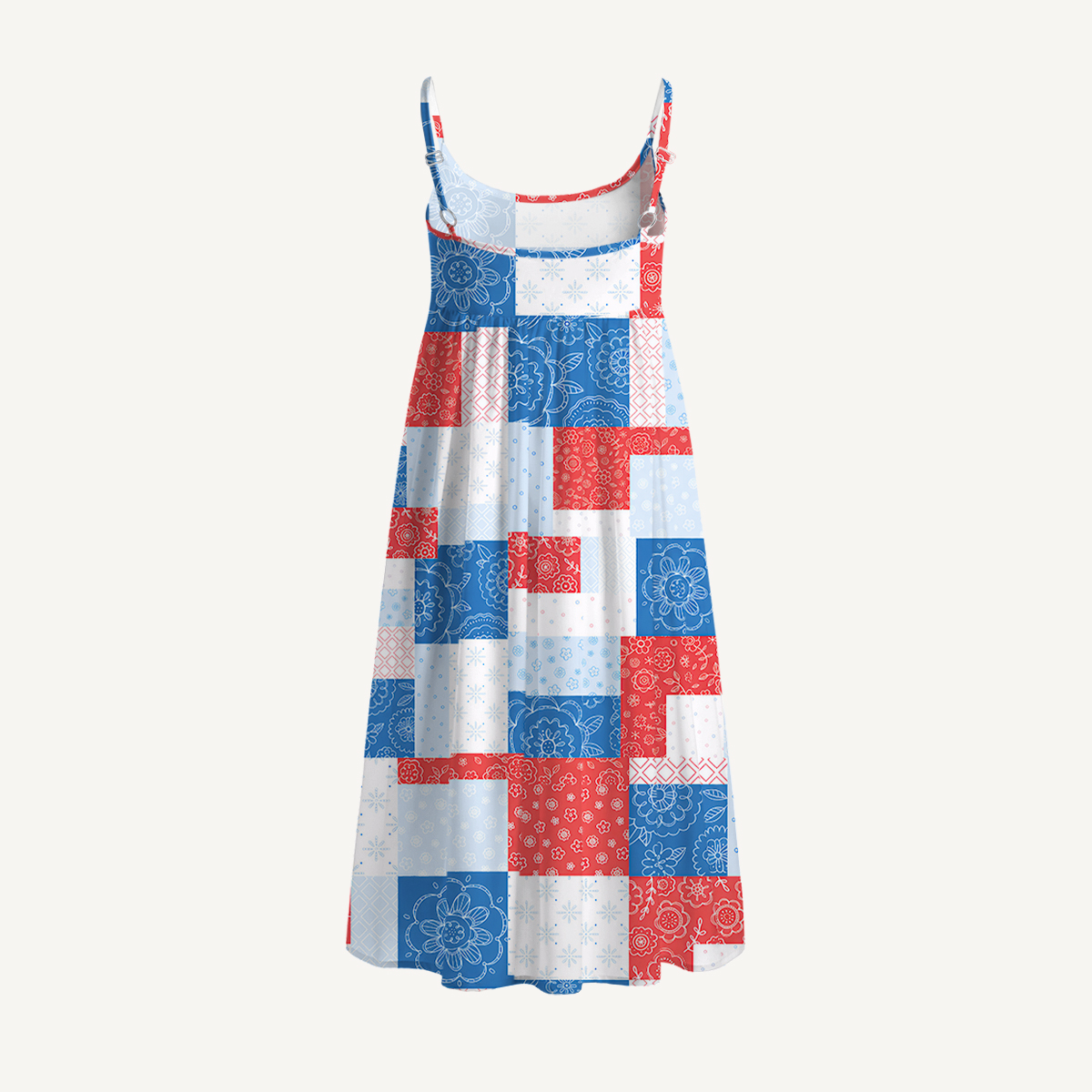 Patriotic Patchwork Print Spaghetti Strap Mini Dress