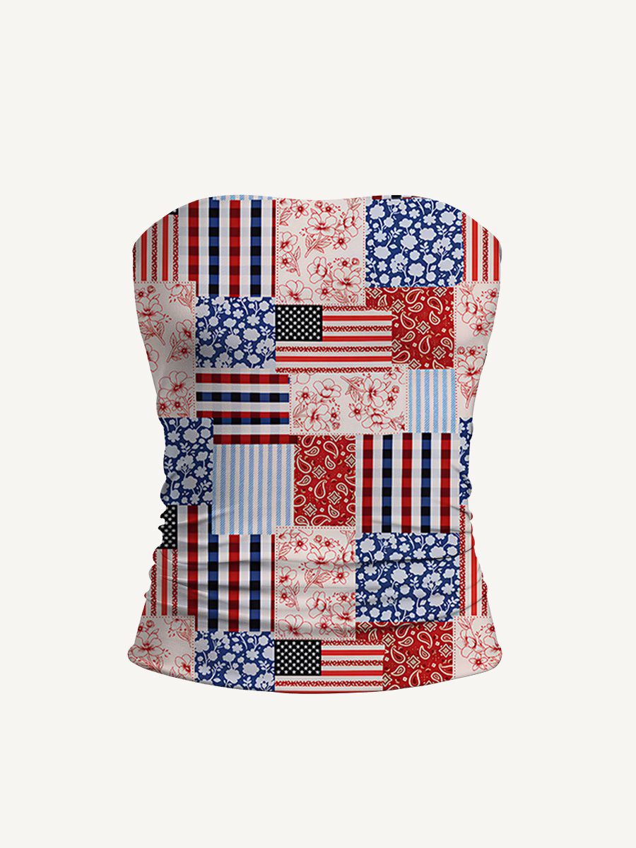Patriotic Patchwork Quilt Print Boho Bandeau Headband