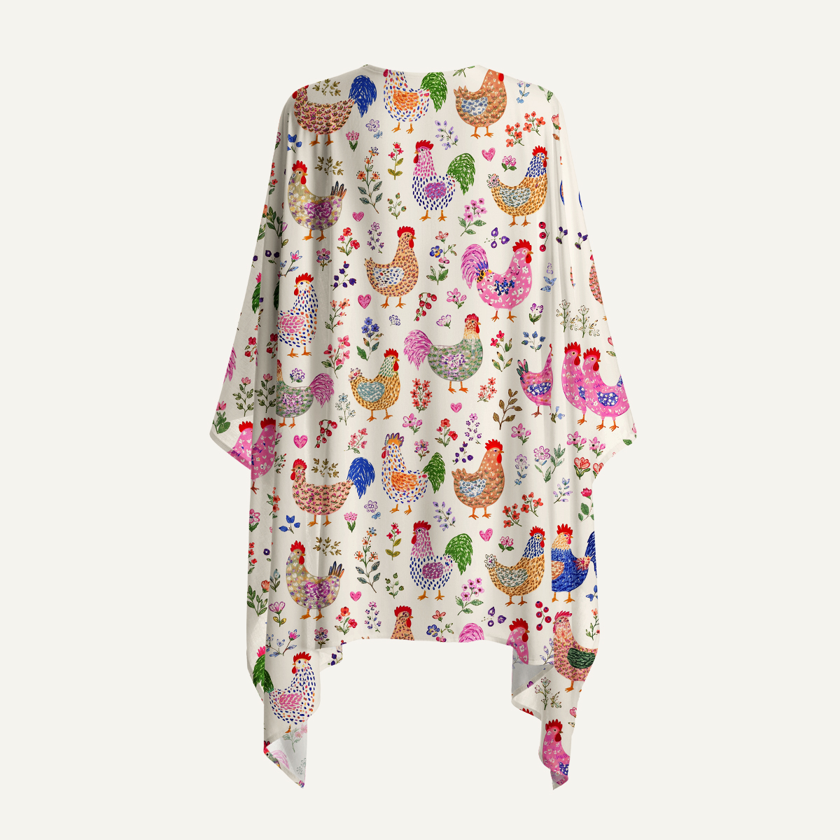 Colorful Farm Chickens Print Kimono Shawl Wrap
