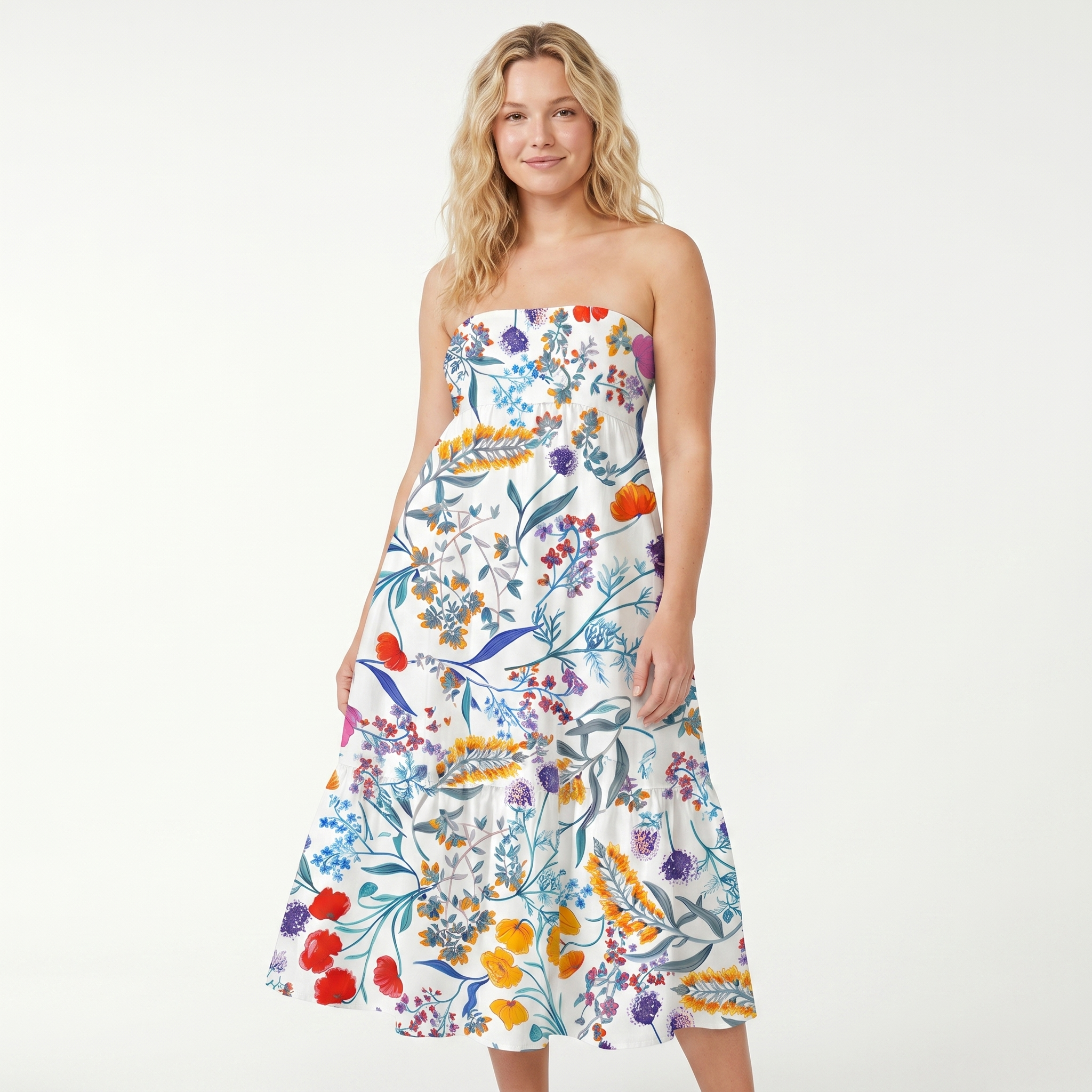 Fiery Meadow Print Convertible Maxi Skirt & Strapless Dress