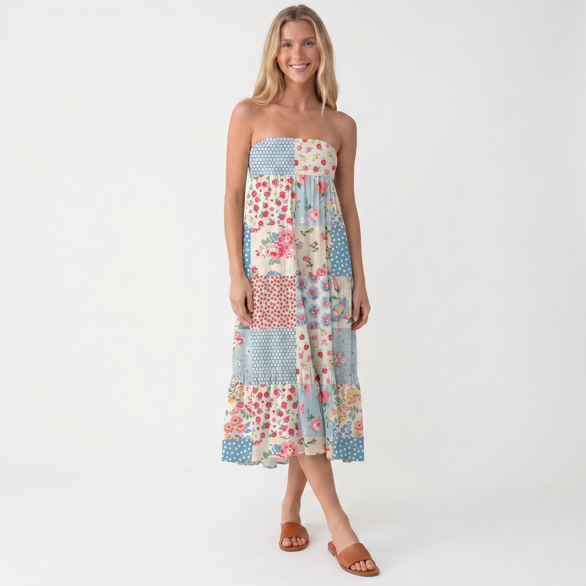 Pastel Patc Print Convertible Maxi Skirt & Strapless Dress