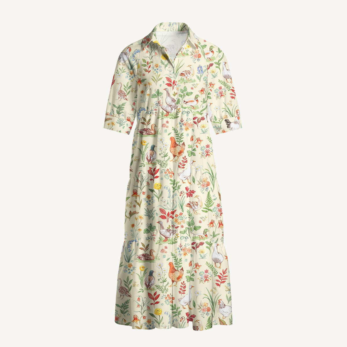 Countryside Garden Print Casual Midi Dress With Pockets