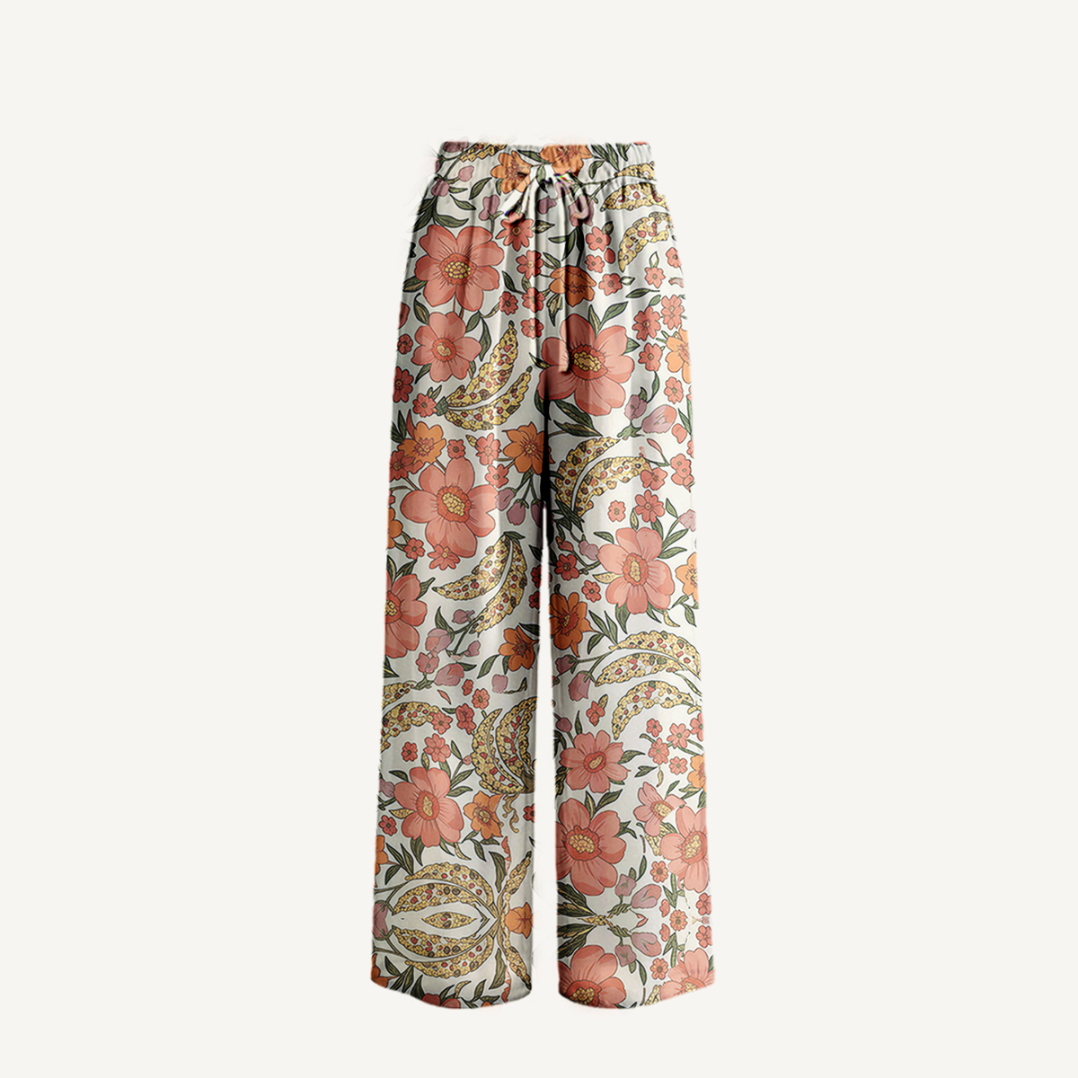 Boho Amber Bloom Wide Leg Tie Waist Pants With Pockets
