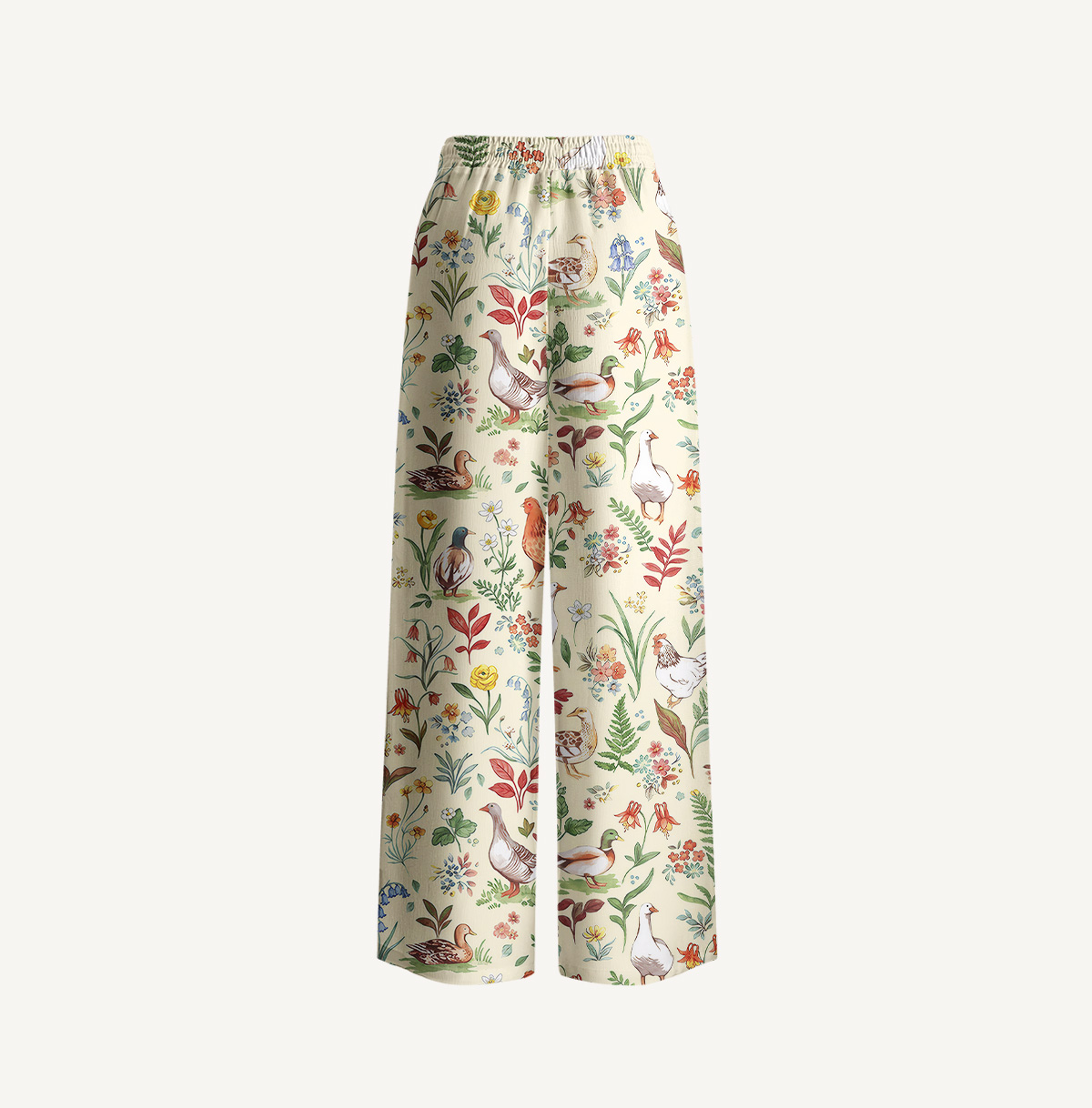 Countryside Garden Critter Print Wide Leg Tie Waist Pants With Pockets