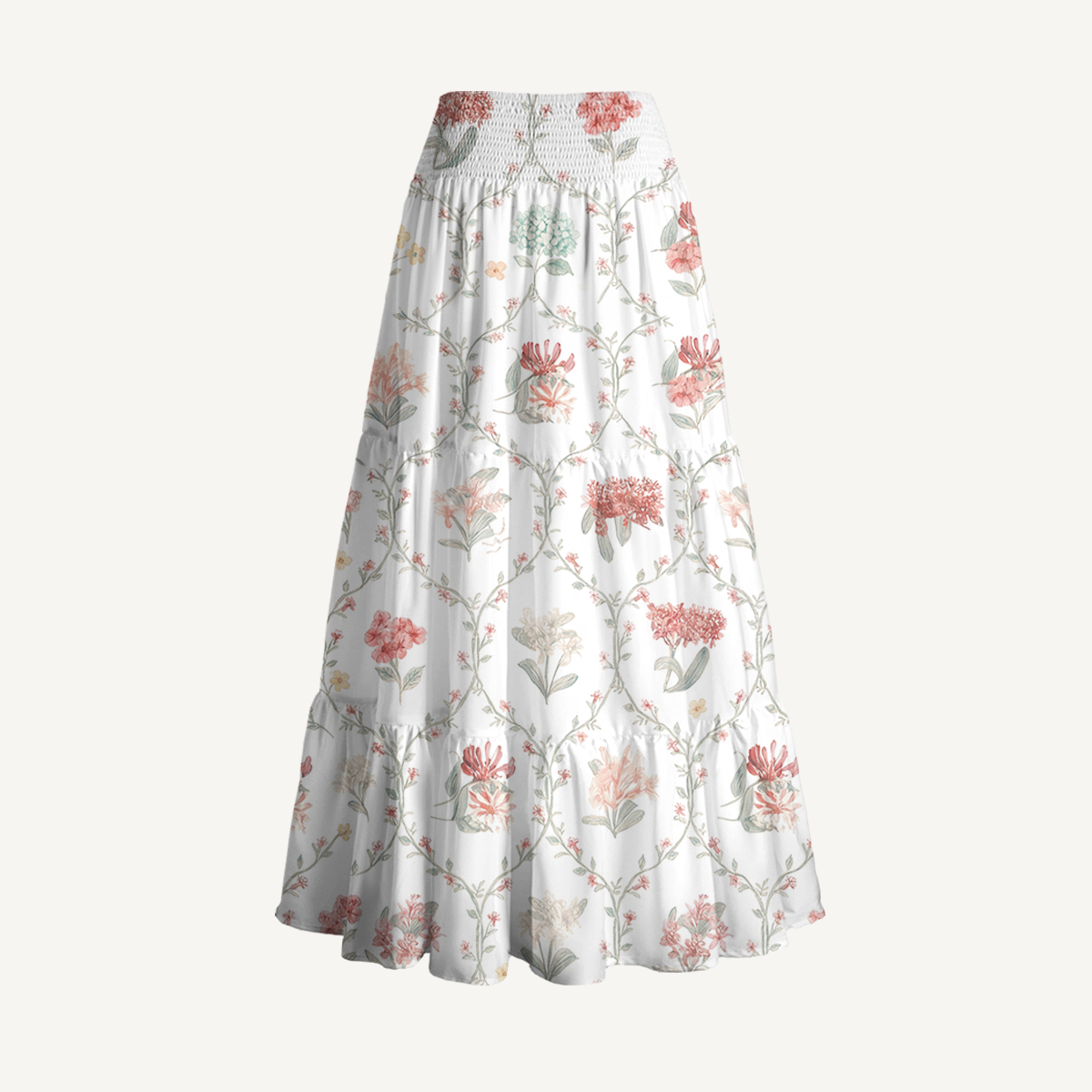 Coral Vine Print Convertible Maxi Skirt & Strapless Dress