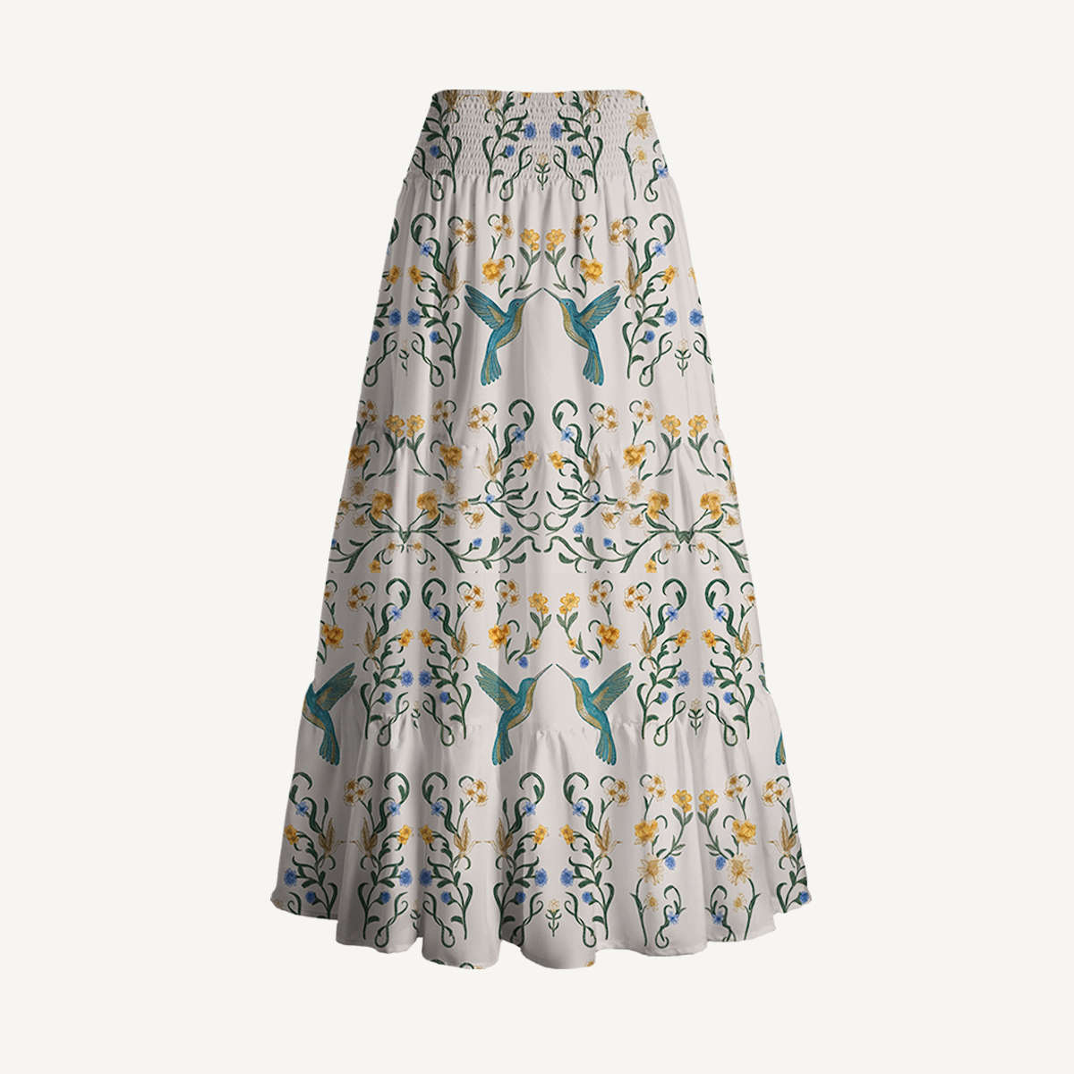 Whispering Hummingbird Print Convertible Maxi Skirt & Strapless Dress