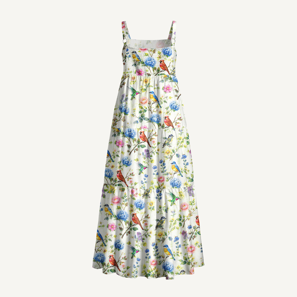 Pastel Chicken Garden Print Wide Straps Maxi Dress With Pockets