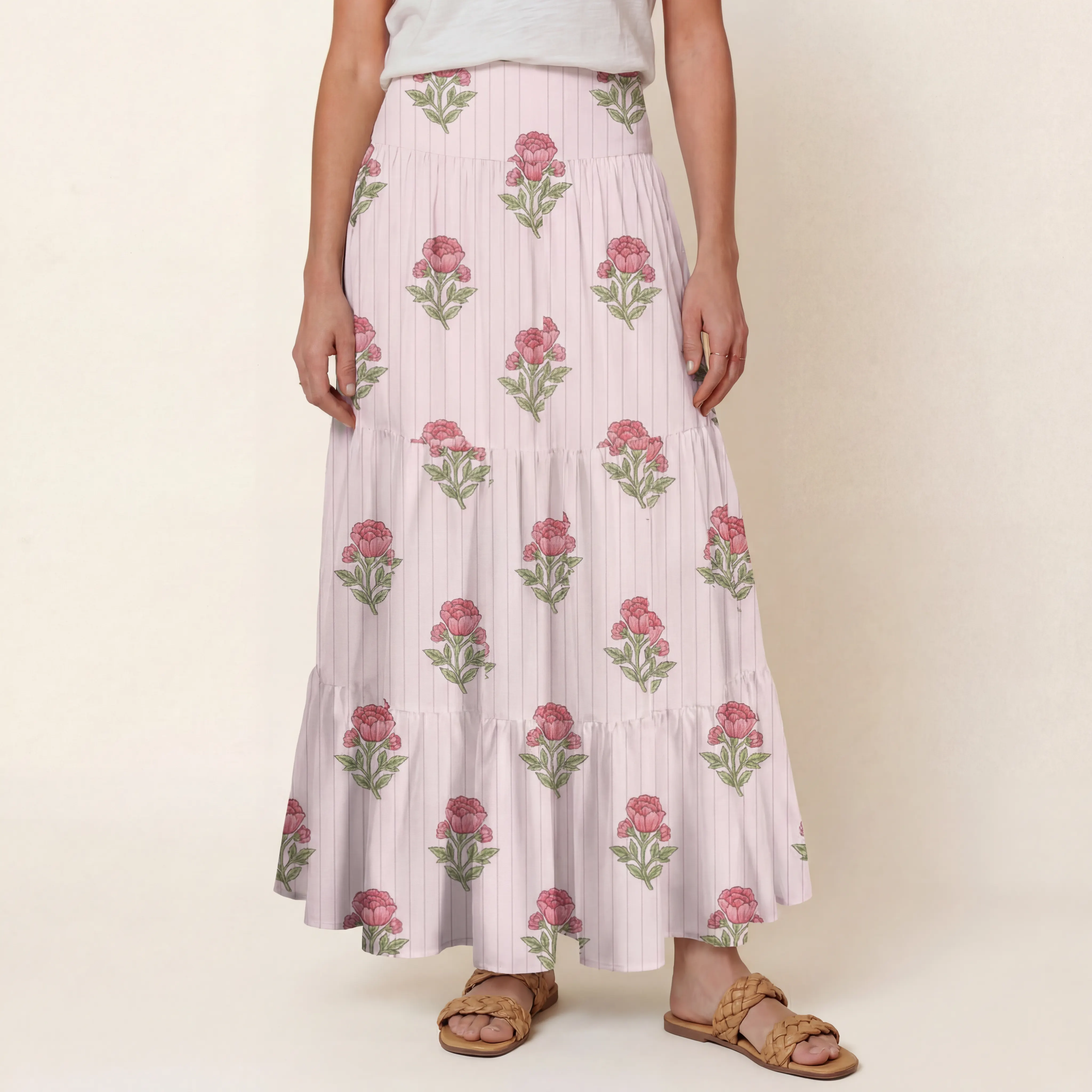 Misty Rose Garden Print Convertible Maxi Skirt & Strapless Dress