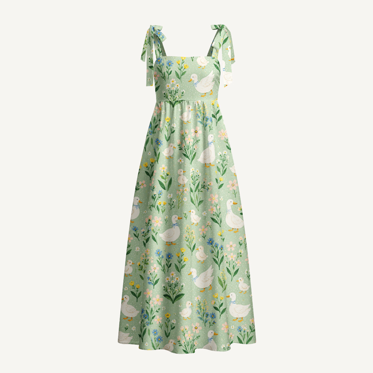 Country Duck & Bloom Print Bow Strap Maxi Dress