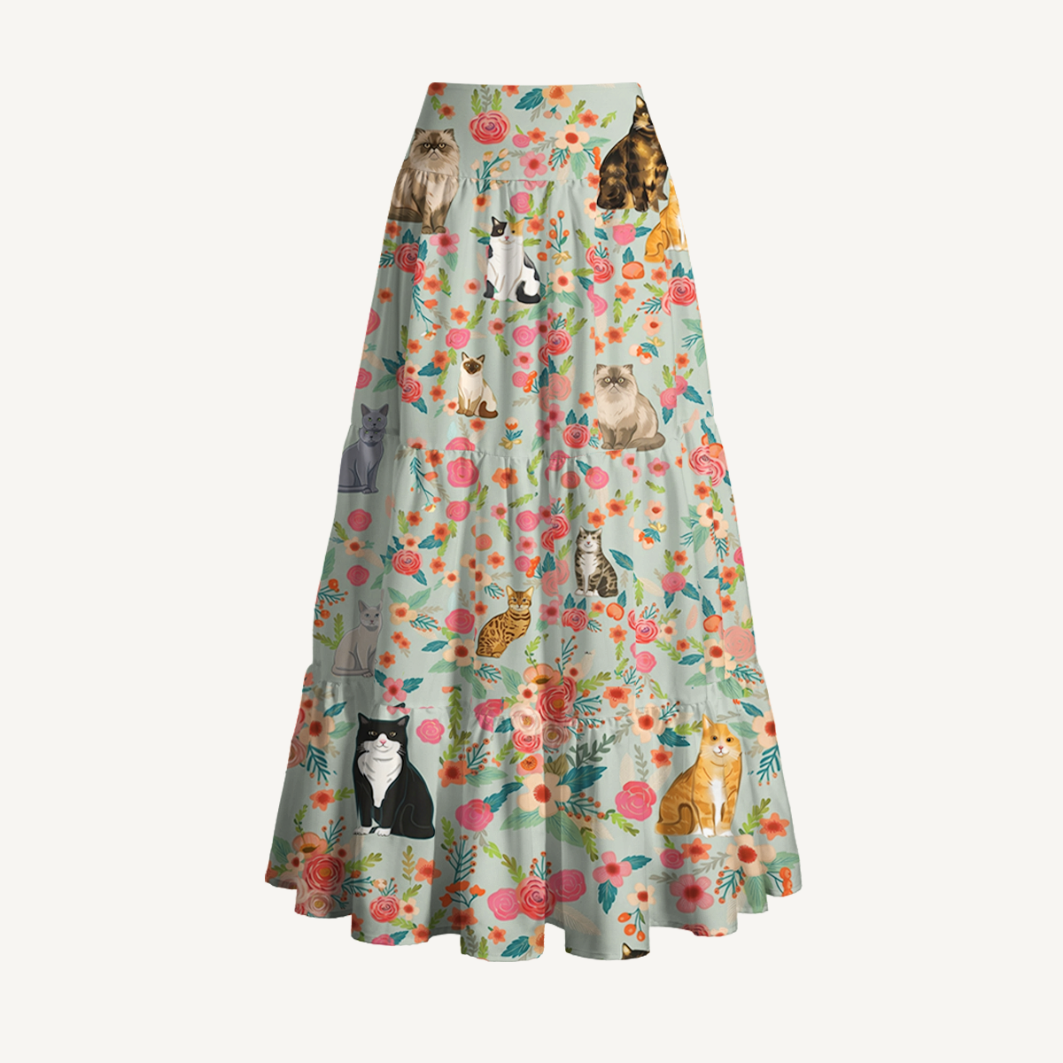 Flower Cat Print Convertible Maxi Skirt & Strapless Dress
