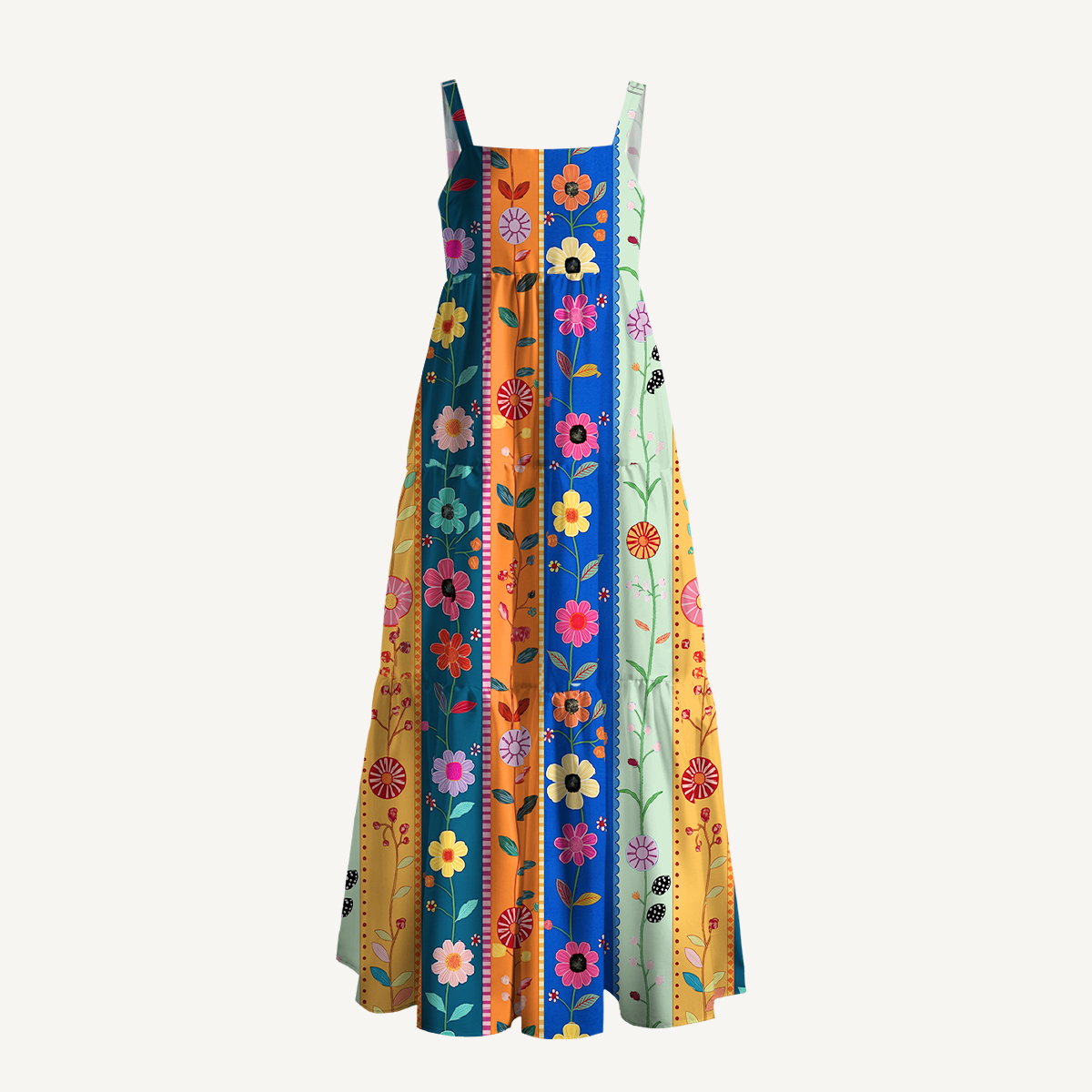Rainbow Garden Colorblock Printed Wide Straps Maxi Dress With Pockets
