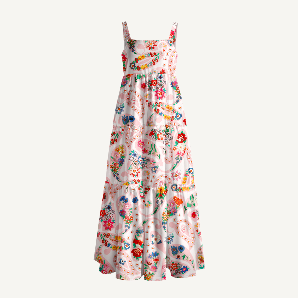 Floral Paisley Print Wide Straps Maxi Dress With Pockets