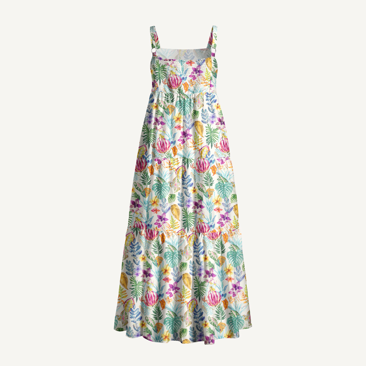 Afternoon Garden Floral Print Wide Straps Maxi Dress With Pockets
