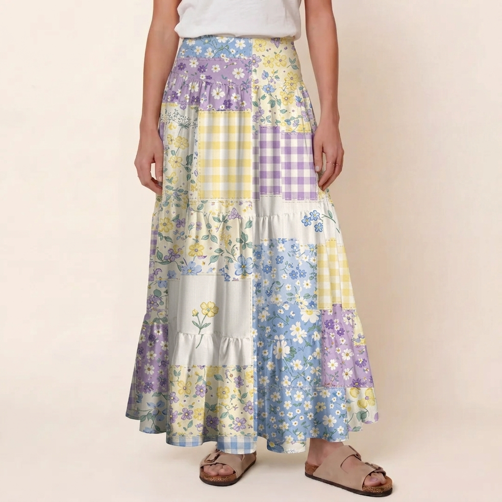 Floral Meadow Patchwork Print Convertible Maxi Skirt & Strapless Dress