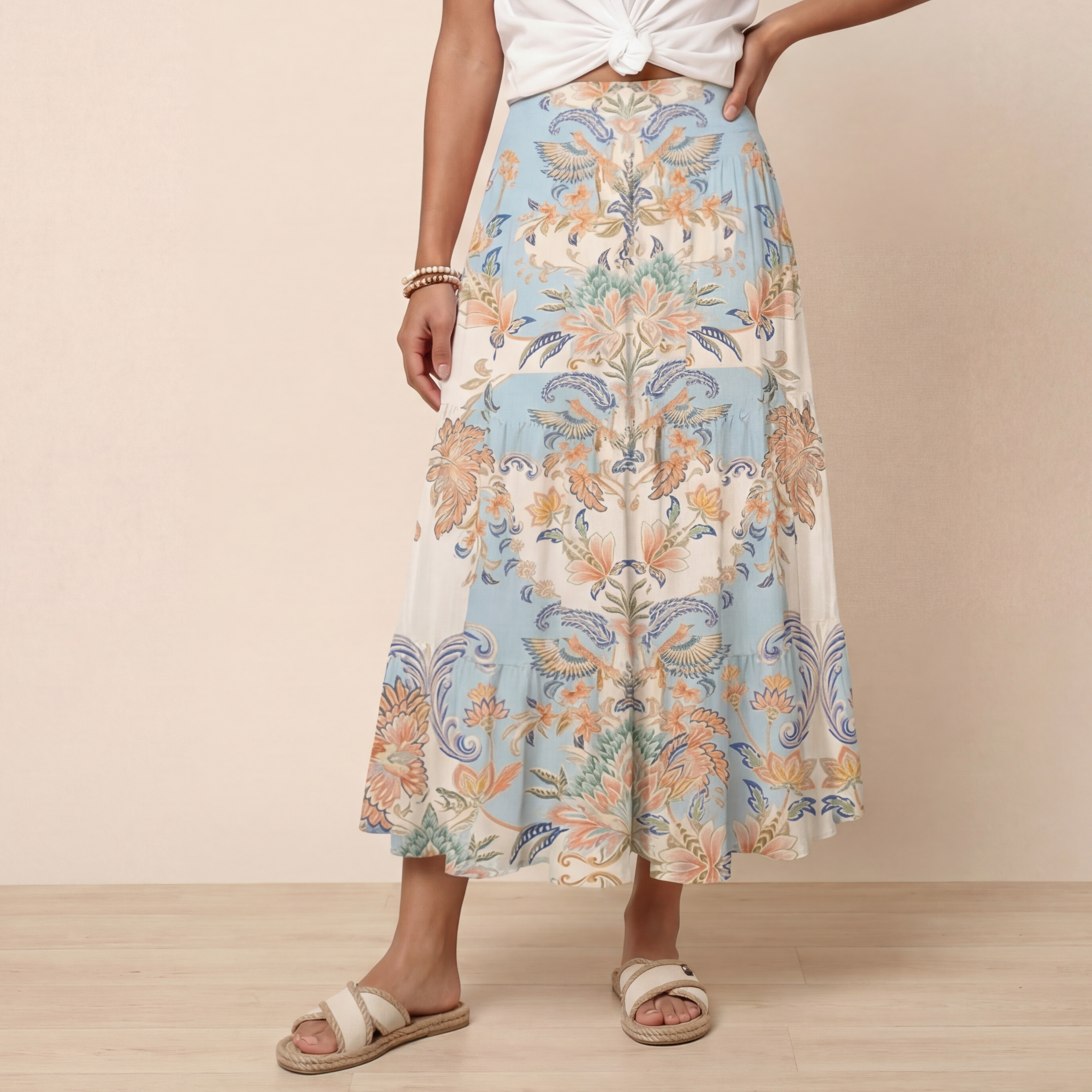 Azure Lily Palace Print Convertible Maxi Skirt & Strapless Dress