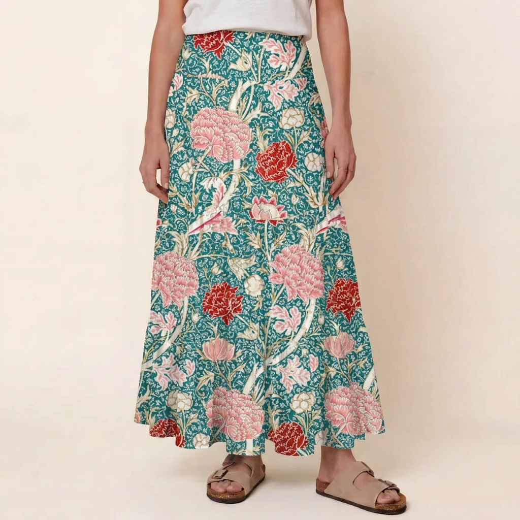 Vintage Peony Lotus Floral Print Convertible Maxi Skirt & Strapless Dress