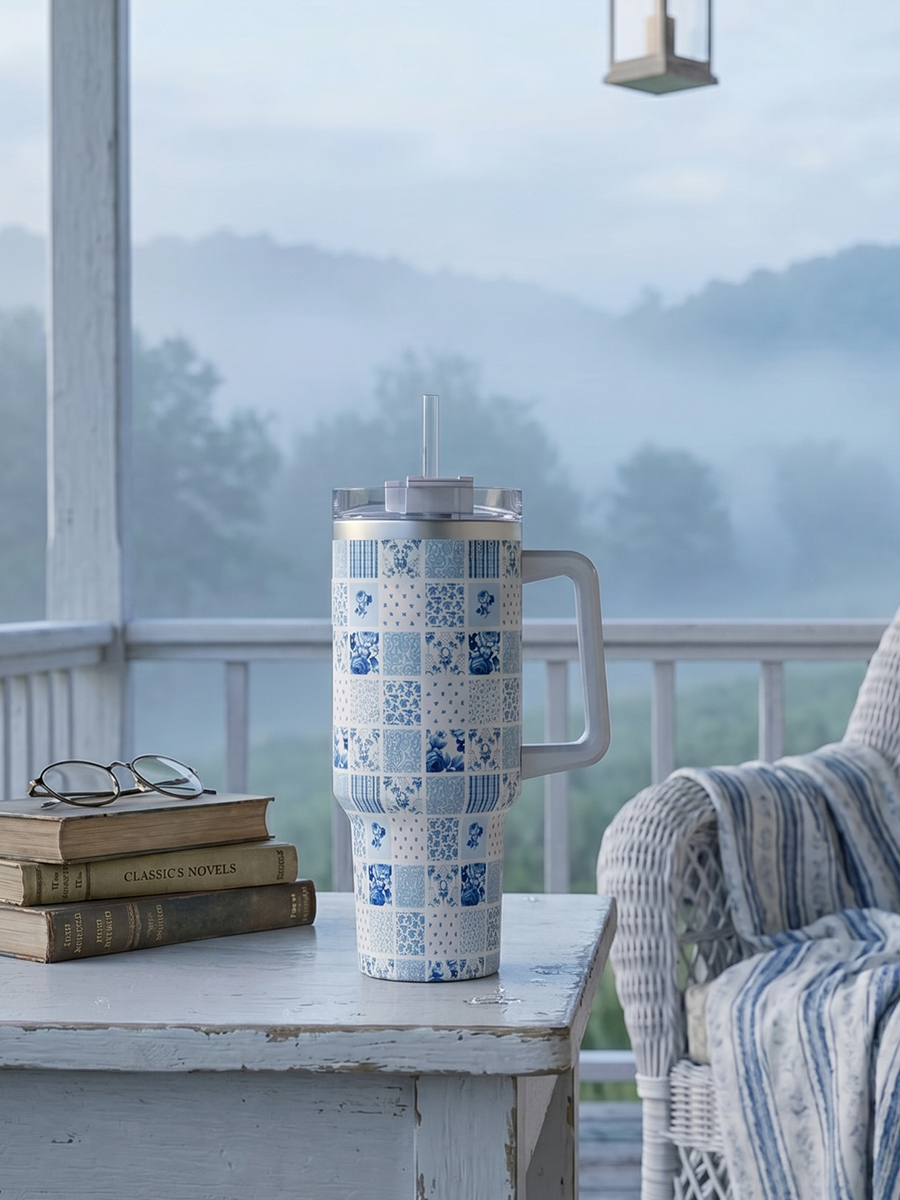Delft Blue Floral 40oz Tumbler