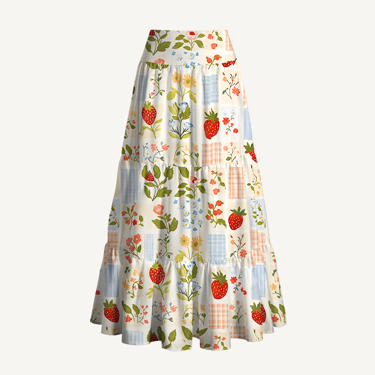Strawberry Garden Patchwork Print Convertible Maxi Skirt & Strapless Dress