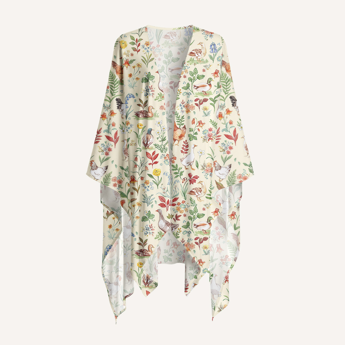Countryside Garden Critter Print Kimono Shawl Wrap