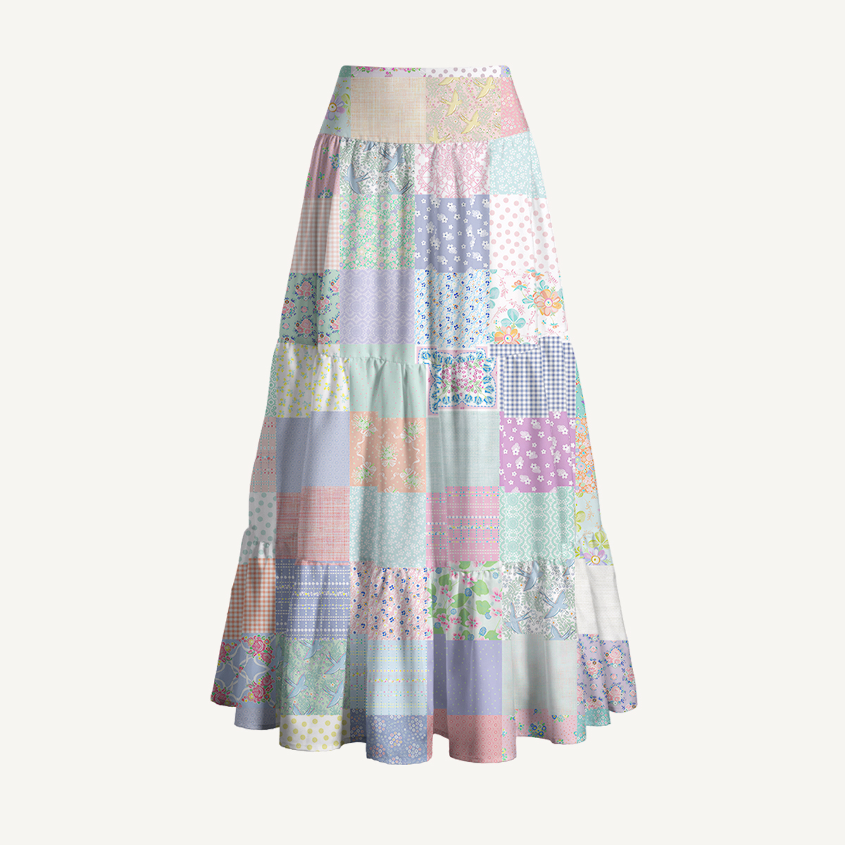 Vintage Quilt Patchwork Print Convertible Maxi Skirt & Strapless Dress