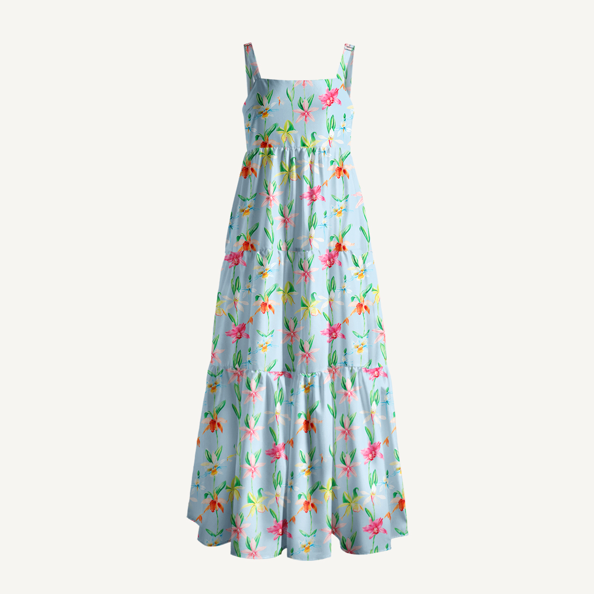 Colourful Orchid Print Wide Straps Maxi Dress With Pockets