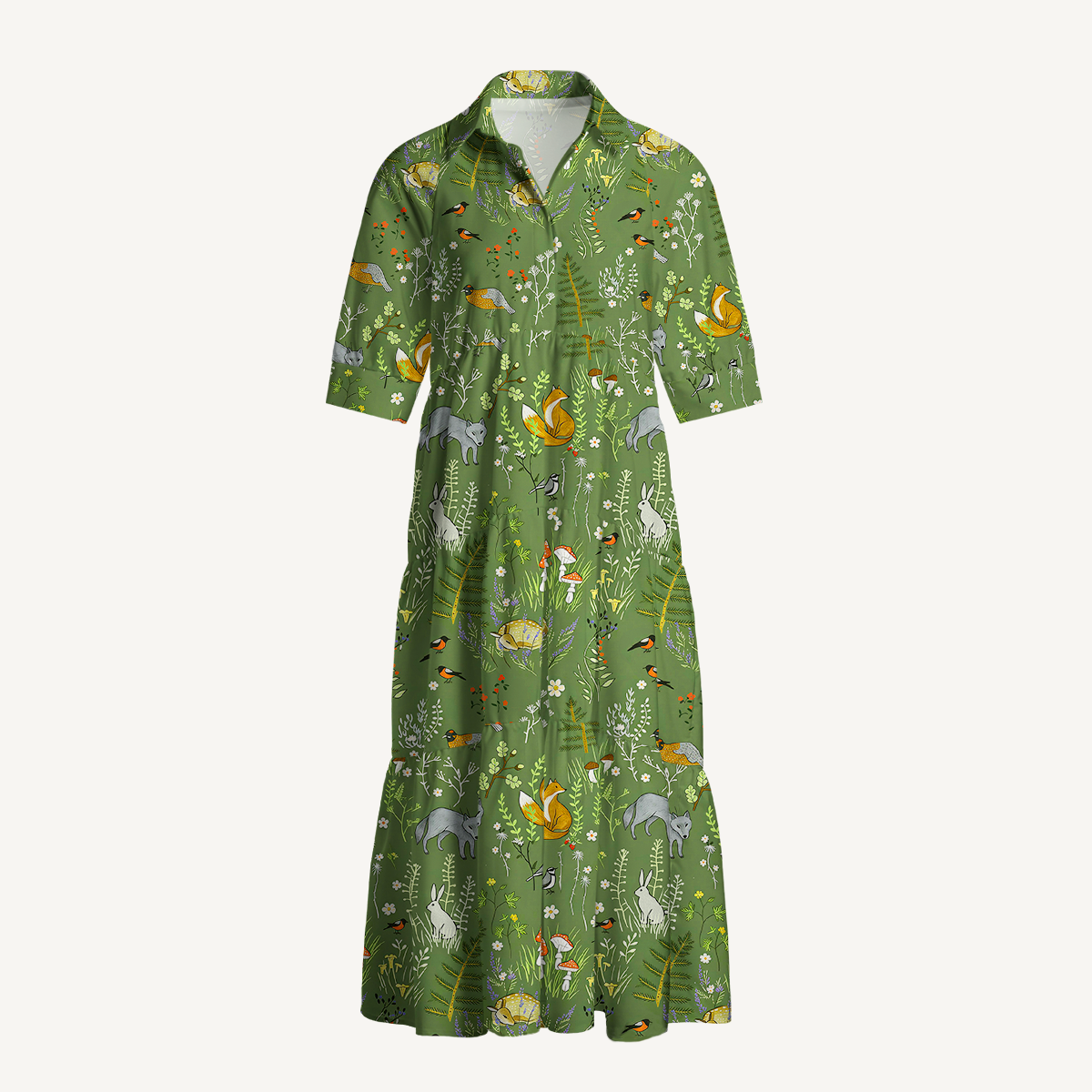 Whimsical Woodland Animals Print Midi Dress For Women With Pockets