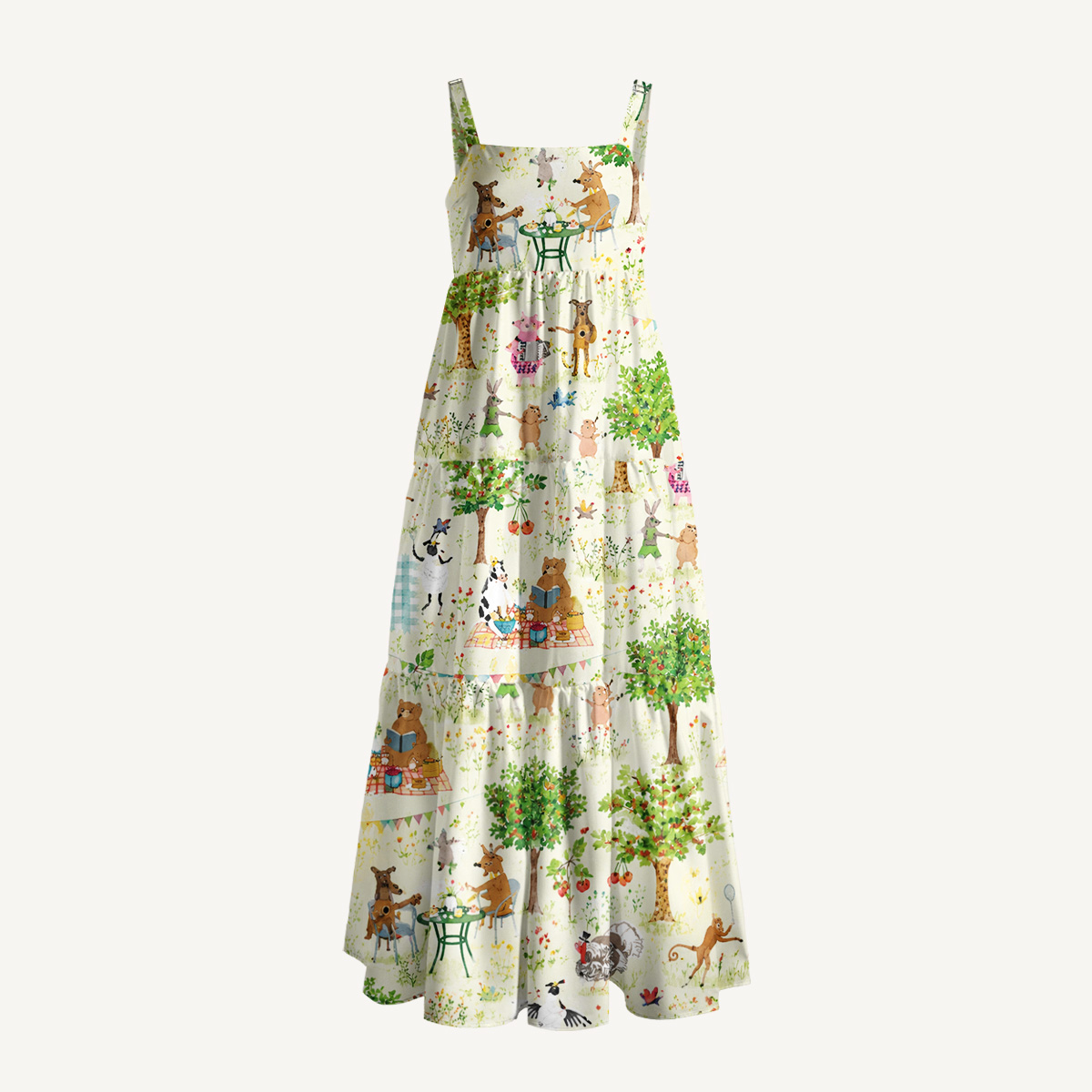 Animals Garden Party Print Wide Straps Maxi Dress With Pockets