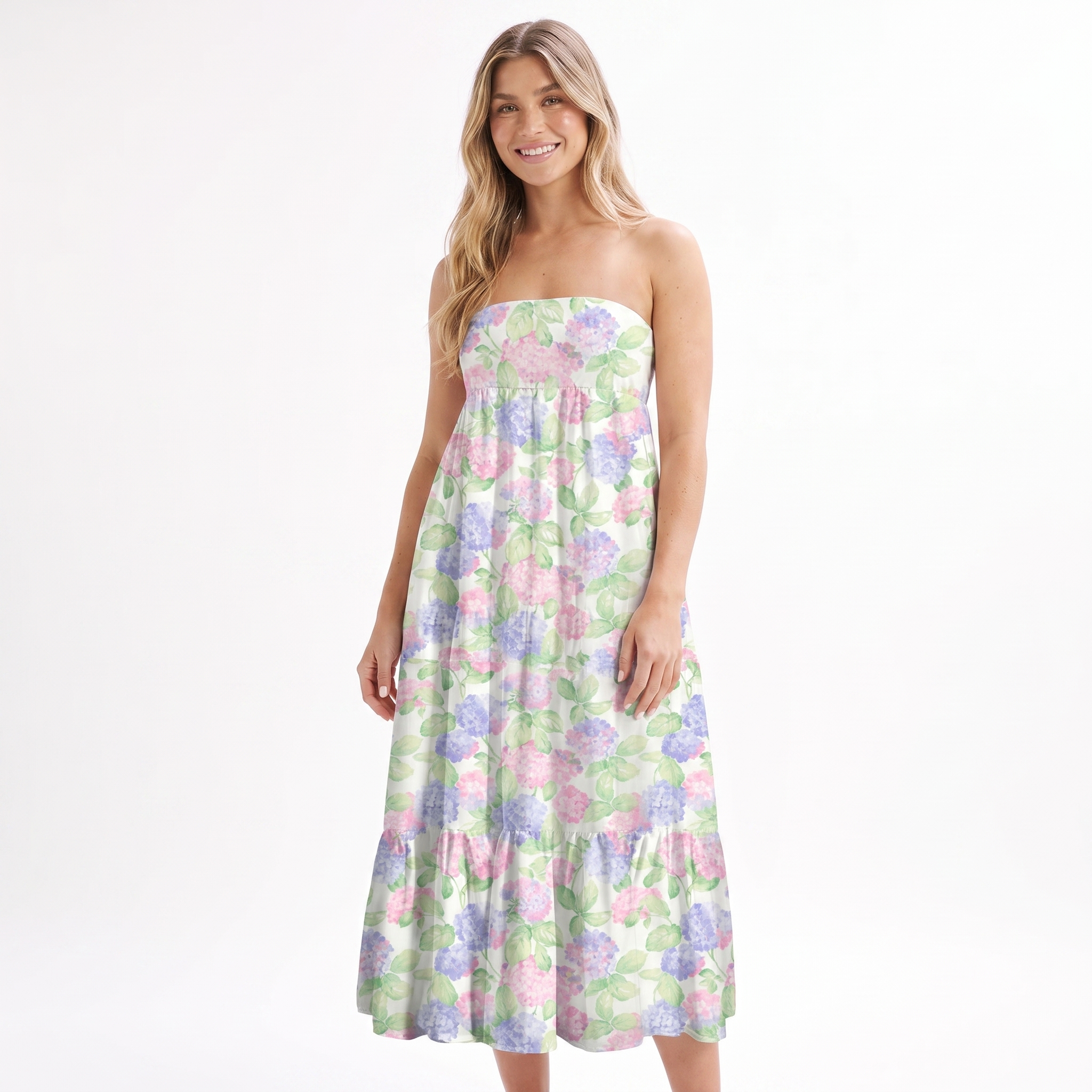 Lilac Hydrangea Print Convertible Maxi Skirt & Strapless Dress