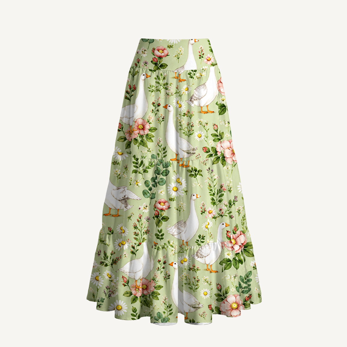 Pastoral Goose Garden Print Convertible Maxi Skirt & Strapless Dress