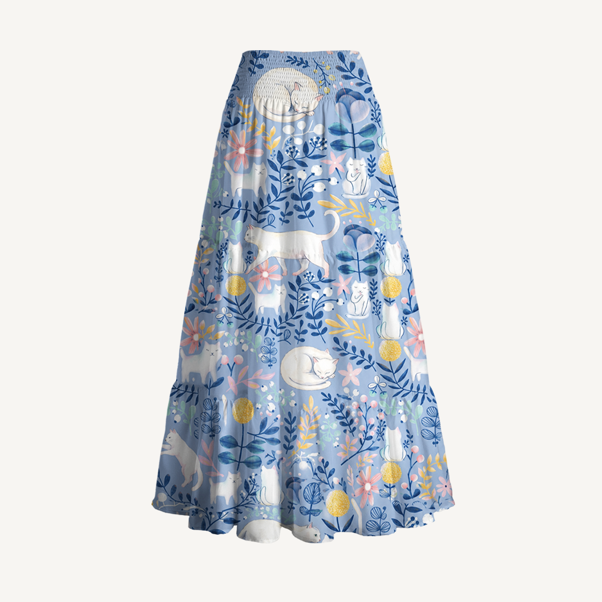 Blue Leaf Cat Print Convertible Maxi Skirt & Strapless Dress
