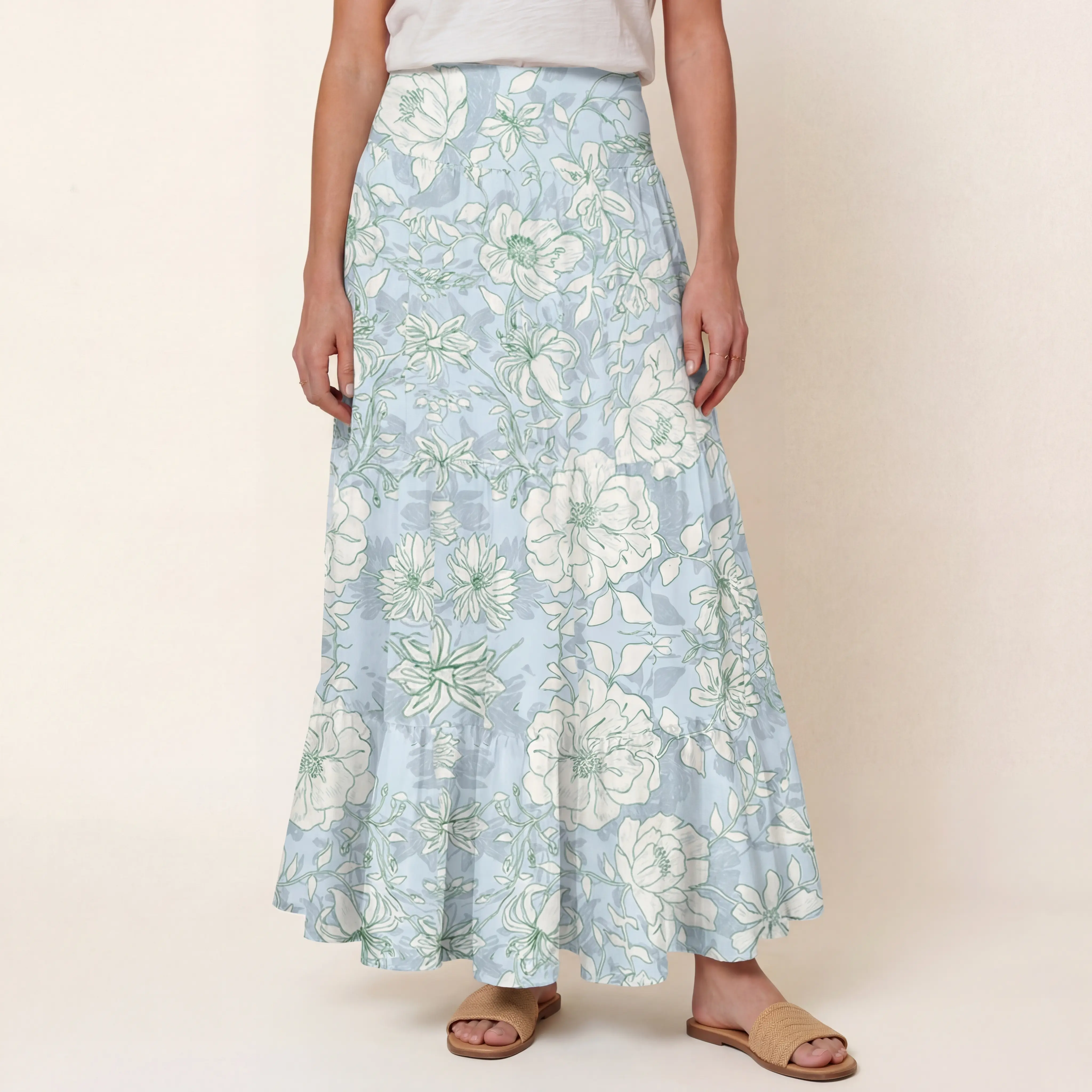 Mist Floral Print Convertible Maxi Skirt & Strapless Dress