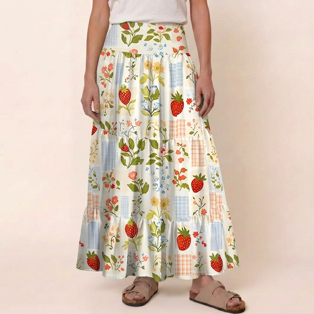 Strawberry Garden Patchwork Print Convertible Maxi Skirt & Strapless Dress