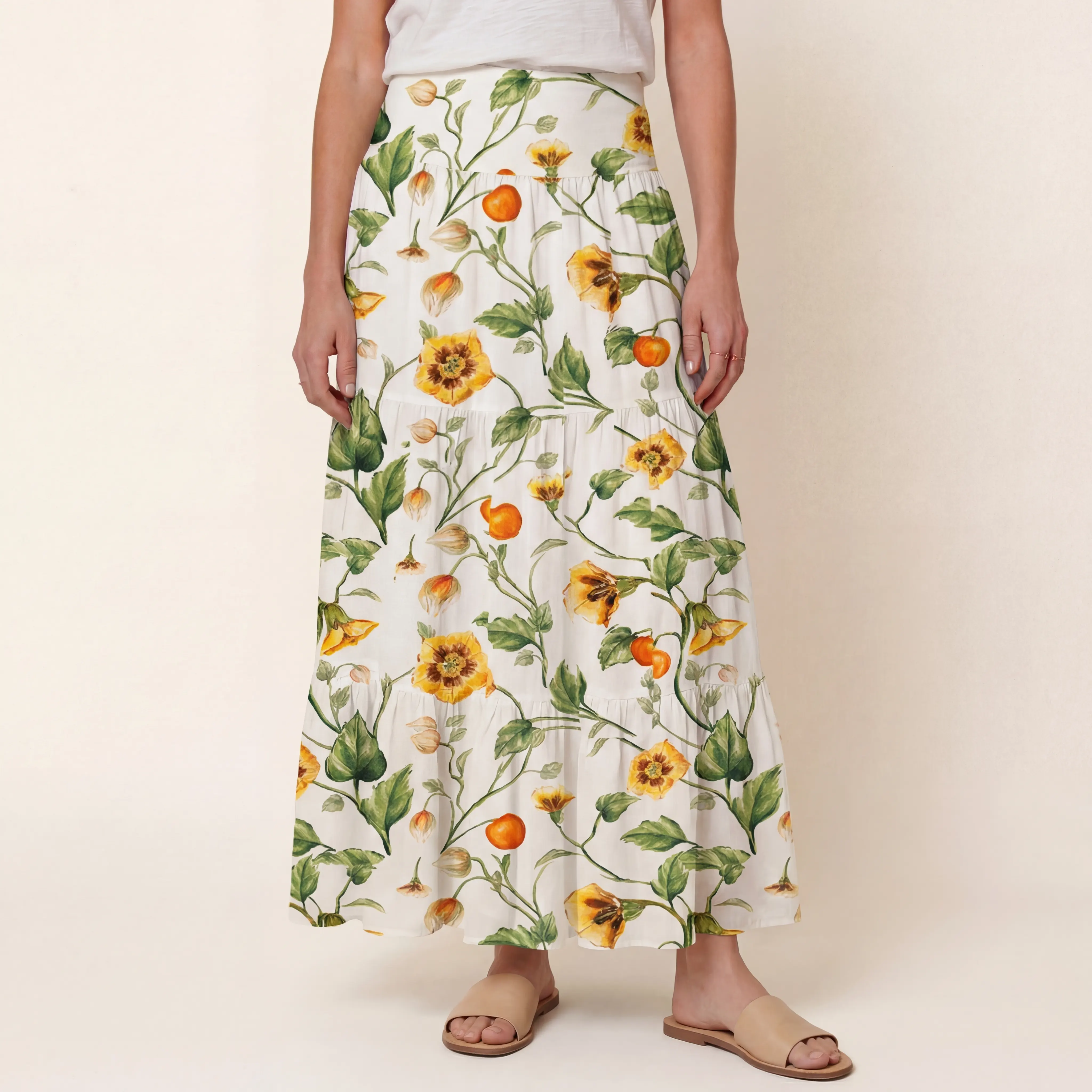 Golden Field Print Convertible Maxi Skirt & Strapless Dress