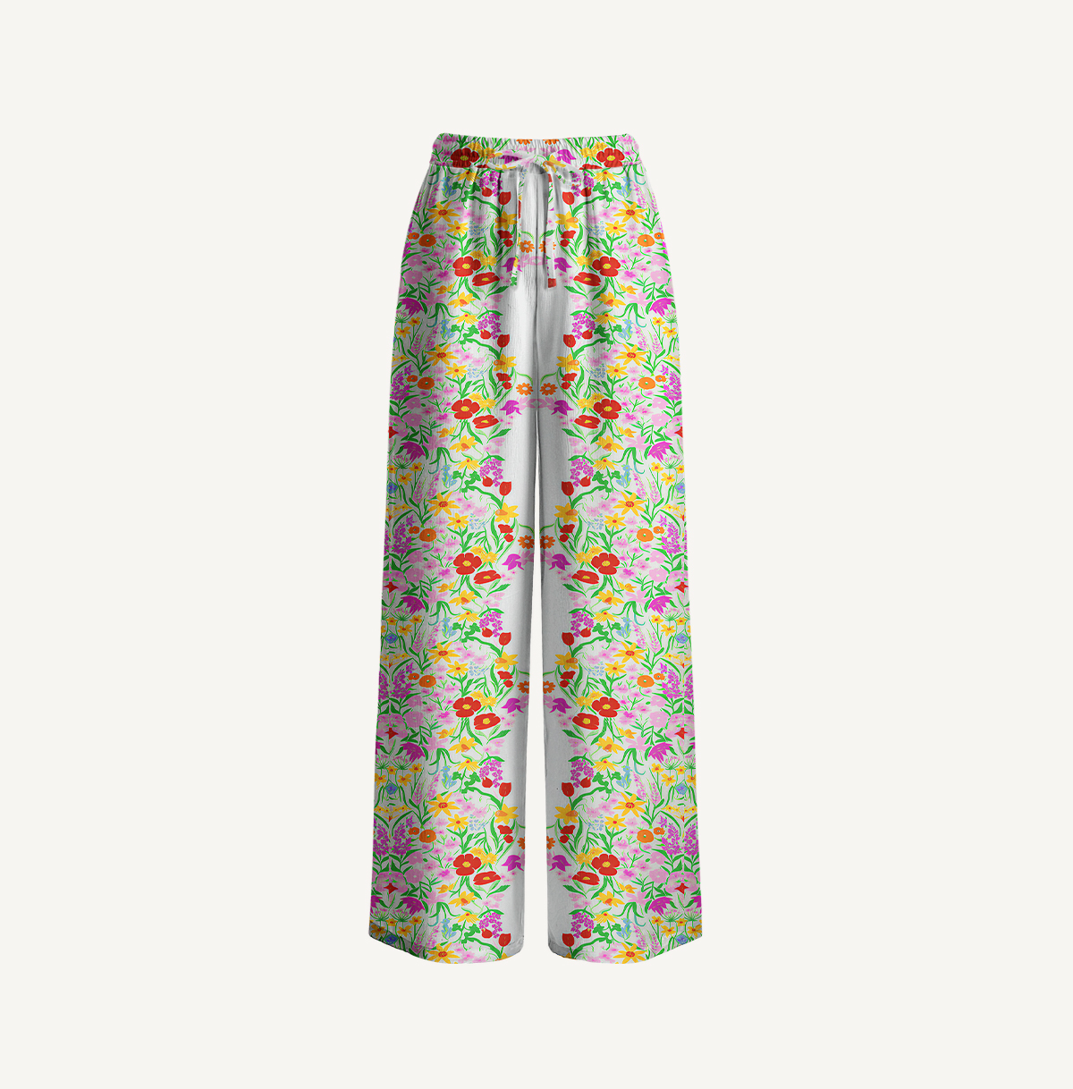 Elegant Garden Print Wide Leg Tie Waist Pants With Pockets