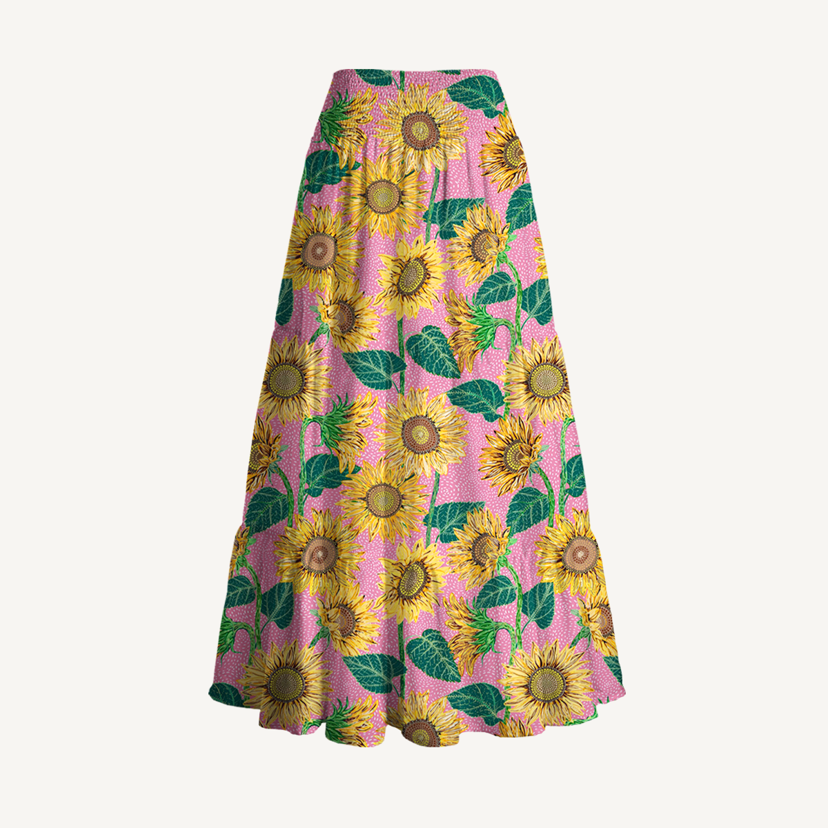 Vibrant Sunflower Floral Print Convertible Maxi Skirt & Strapless Dress