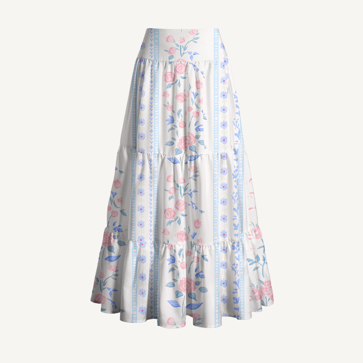 Blue Rose Print Convertible Maxi Skirt & Strapless Dress