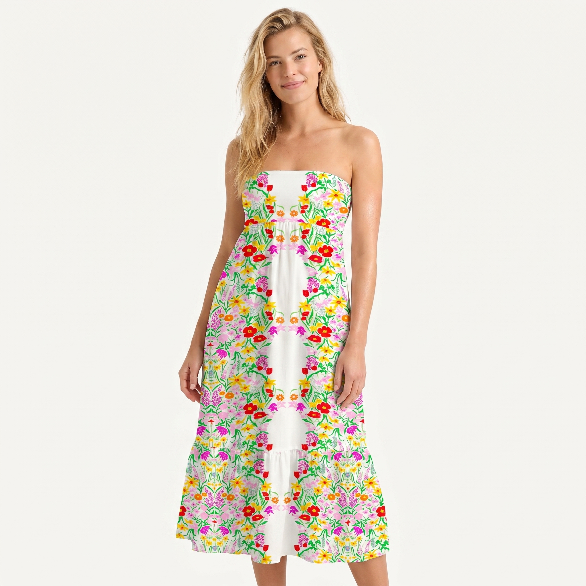 Elegant Garden Print Convertible Maxi Skirt & Strapless Dress
