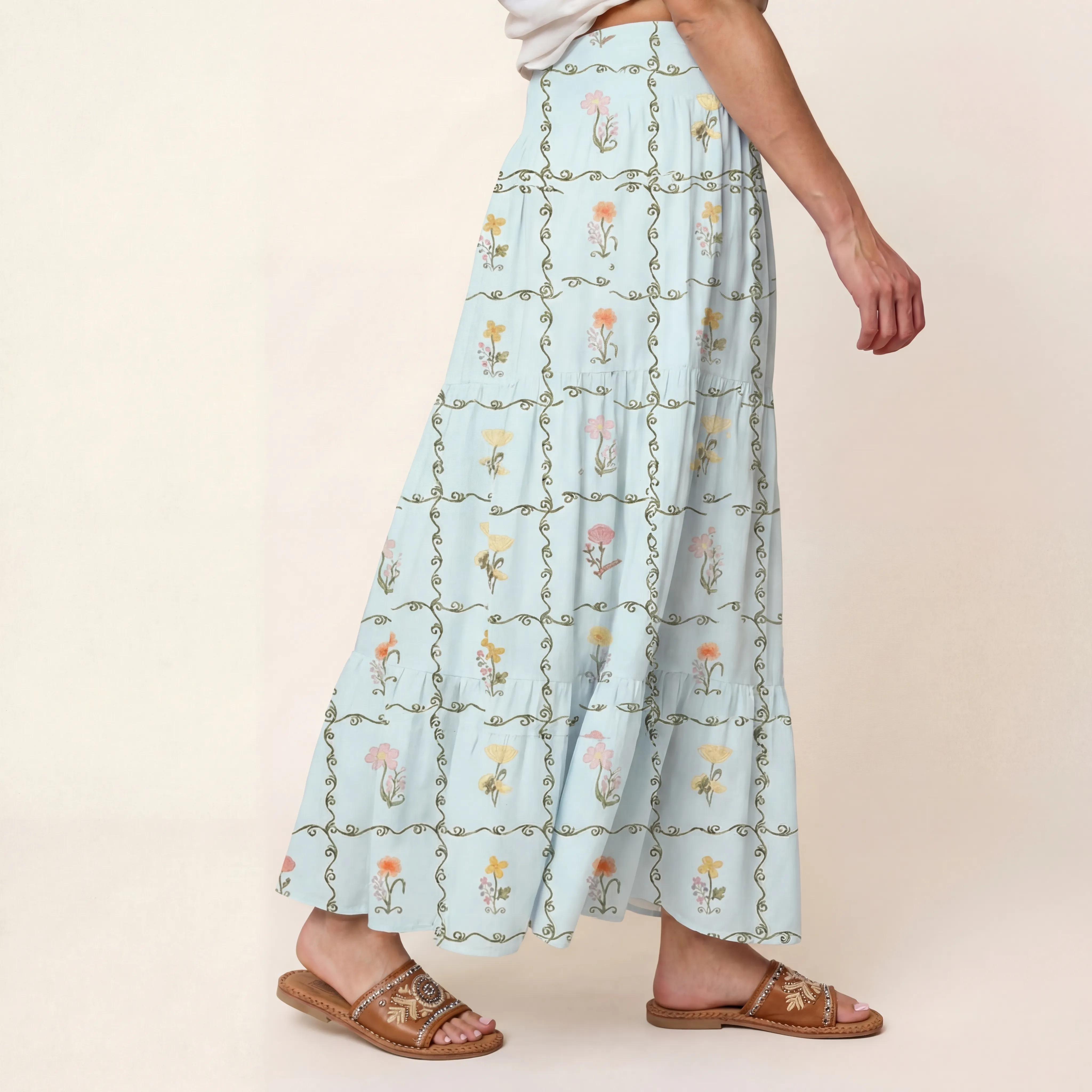 Sunny Garden Tiles Print Convertible Maxi Skirt & Strapless Dress