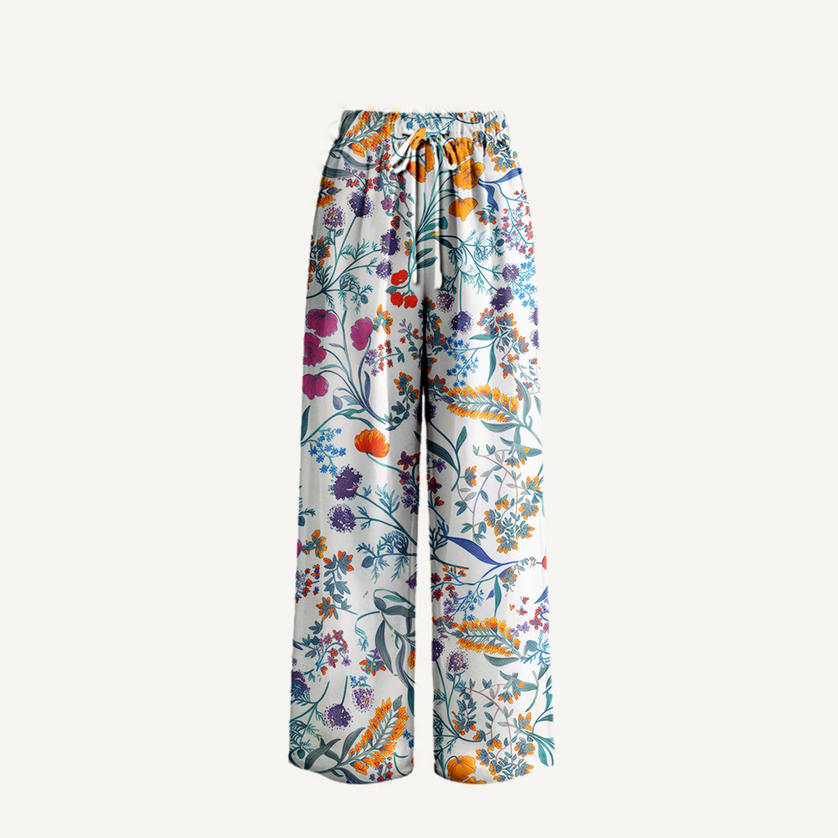 Boho Fiery Meadow Wide Leg Tie Waist Pants With Pockets