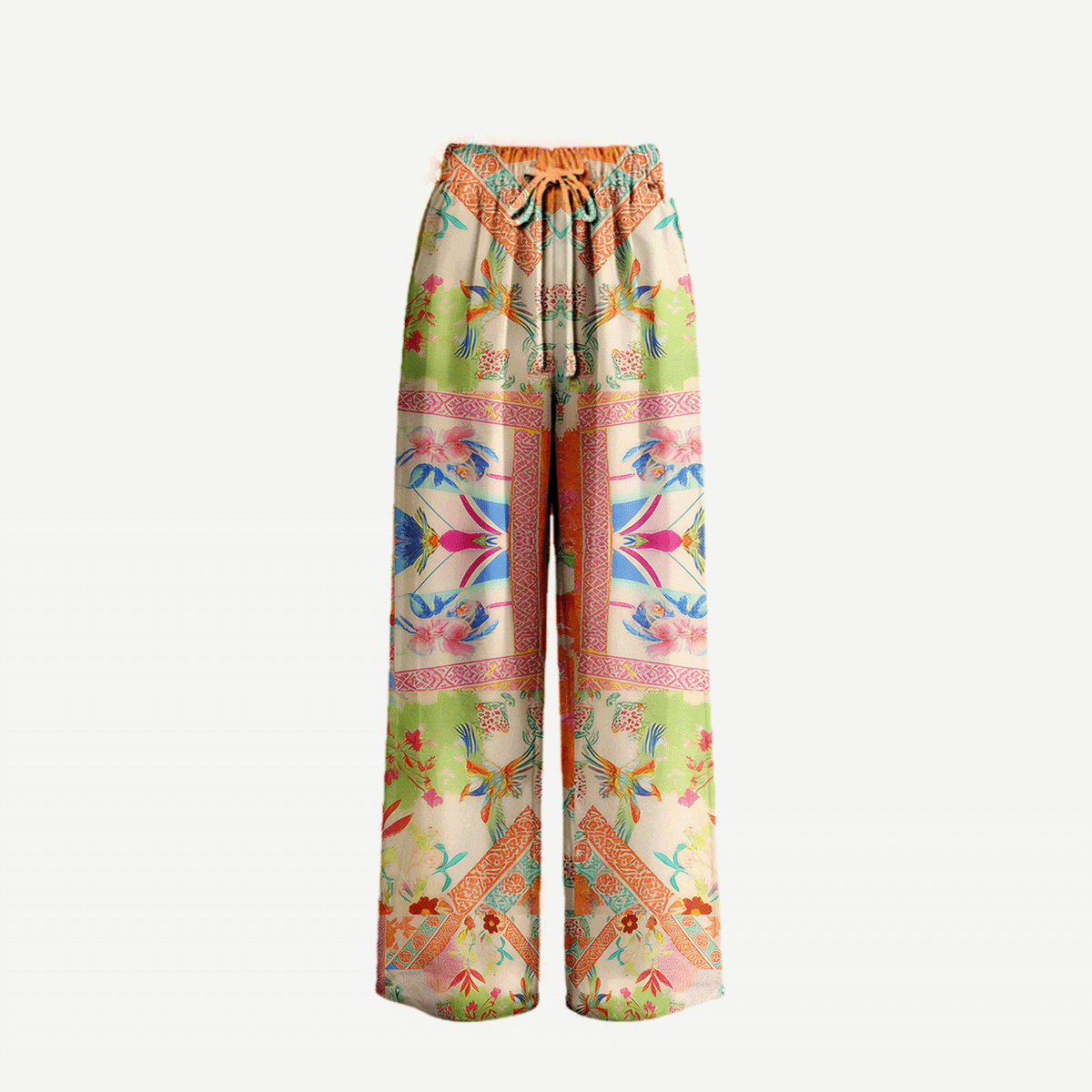 Boho Vivid Lily Wide Leg Tie Waist Pants With Pockets