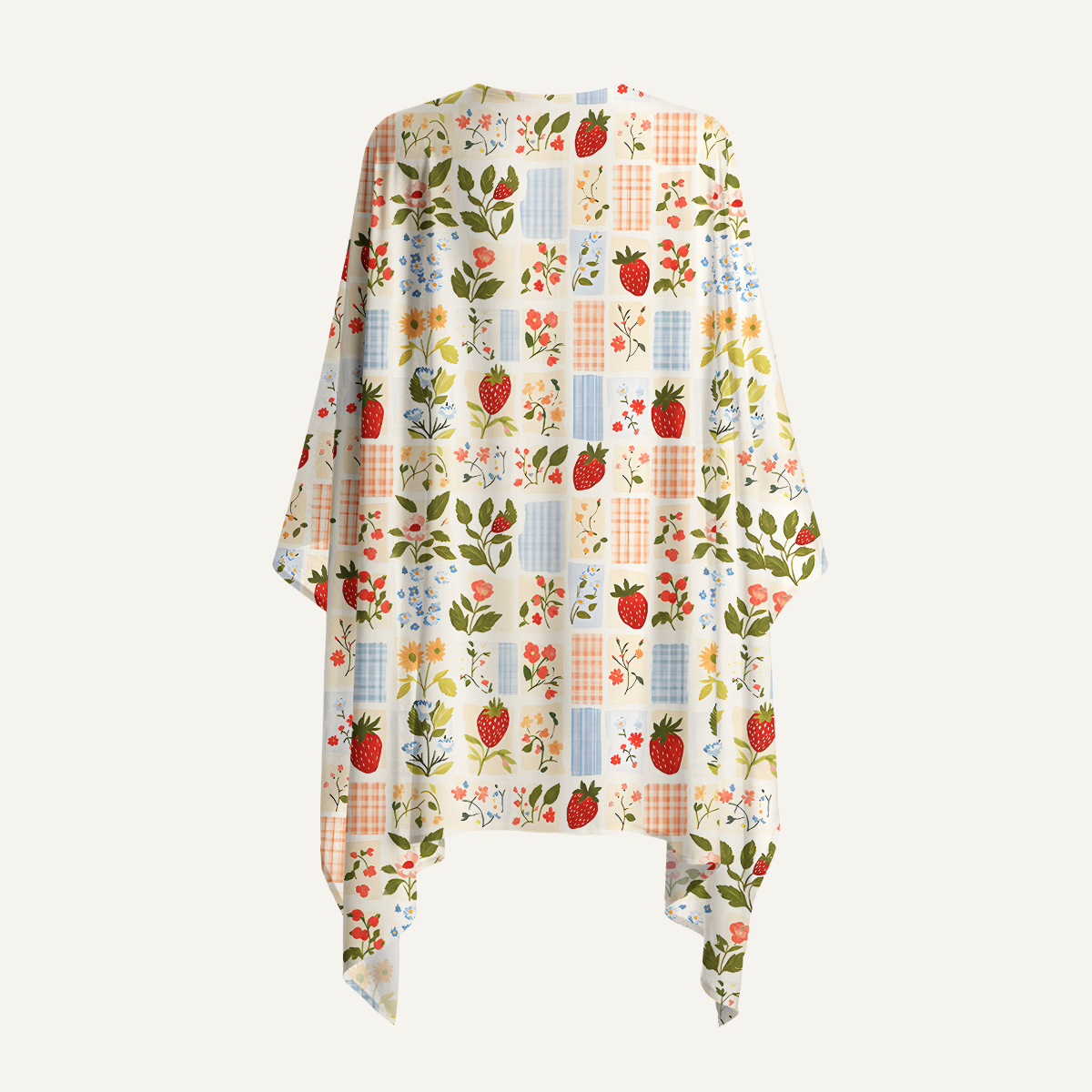 Strawberry Garden Patchwork Print Kimono Shawl Wrap