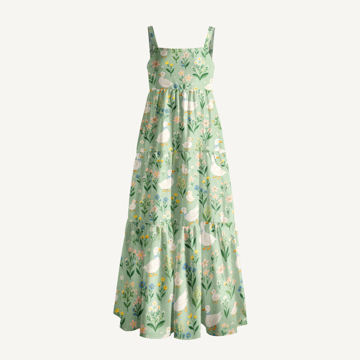 Country Duck & Bloom Print Wide Straps Maxi Dress With Pockets