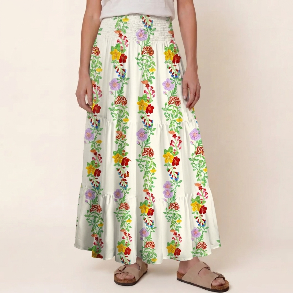 Elegant Blossom Trail Convertible Maxi Skirt & Strapless Dress