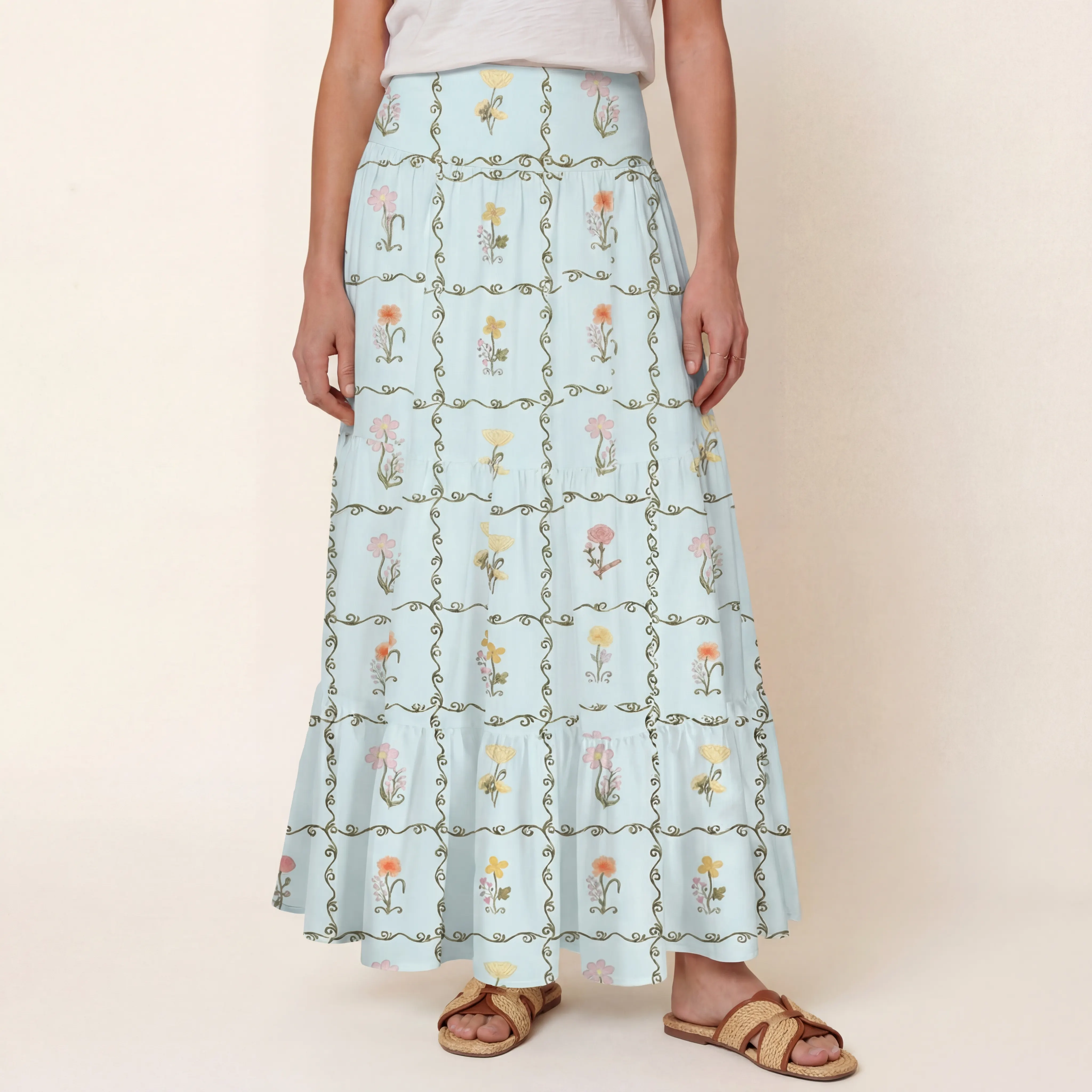 Sunny Garden Tiles Print Convertible Maxi Skirt & Strapless Dress