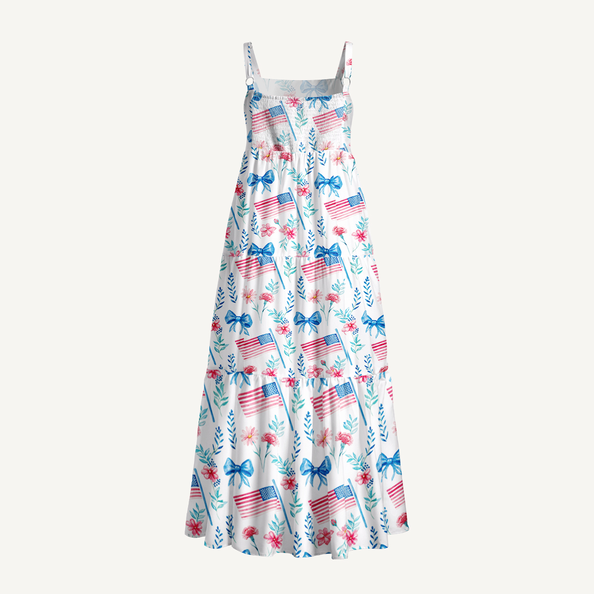 Pastel USA Flag Print Wide Straps Maxi Dress With Pockets